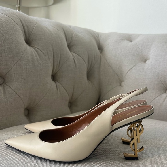 Saint Laurent YSL Opyum Logo-Heel Leather Slingback Pumps - Picture 5 of 16